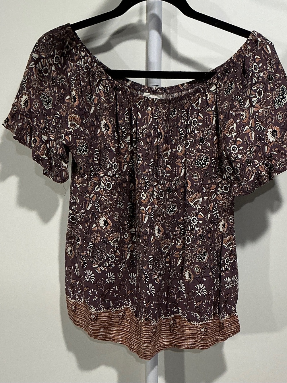 Knox Rose Purple Floral Off-Shoulder Tunic with Striped Hem